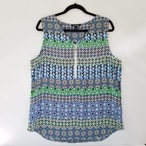 Roz & Ali Sleeveless Zip Top Blue & Green Large